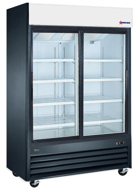 Omcan USA 51032 45 Cu. Ft. Black Painted Steel Reach -In Display 2-Section Refrigerator - 110 Volts