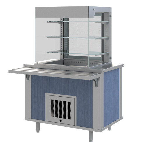 Piper Products 3-OTR-1 46” L x 28” W x 66 1/4” H Stainless Steel (3) Intermediate Glass Shelves Self-Serve Recessed Base Modular Design 1/2 HP Elite Omnitop Cold Food Display Case