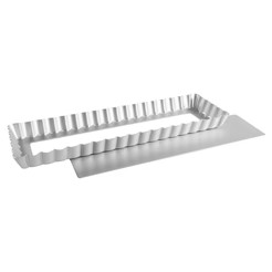 Fat Daddio's PFT-1375 13.75" L x 4.25" W x 0.98" D Anodized Aluminum Removable Bottom Oblong Fluted Tart Pan