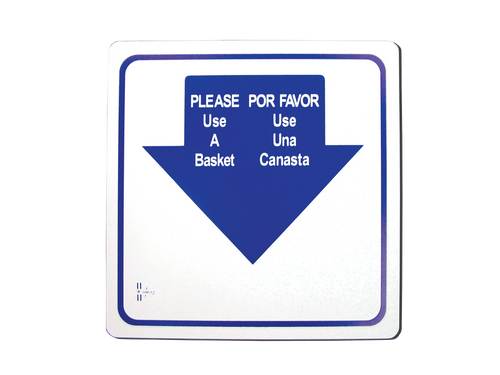 Omcan USA 13043 "Please Use A Basket" English and Spanish Shopping Hand Basket Sign
