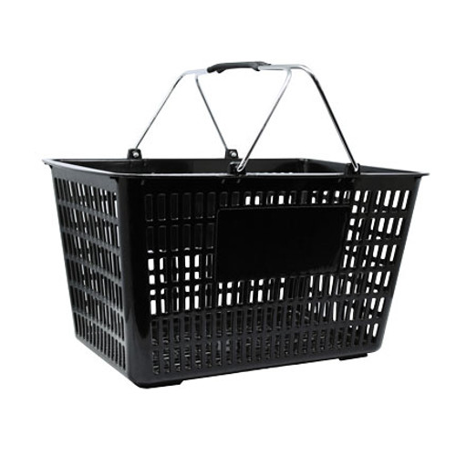 Omcan USA 43028 50 Lbs. Black Plastic Shopping Hand Basket with 2 Steel Handles