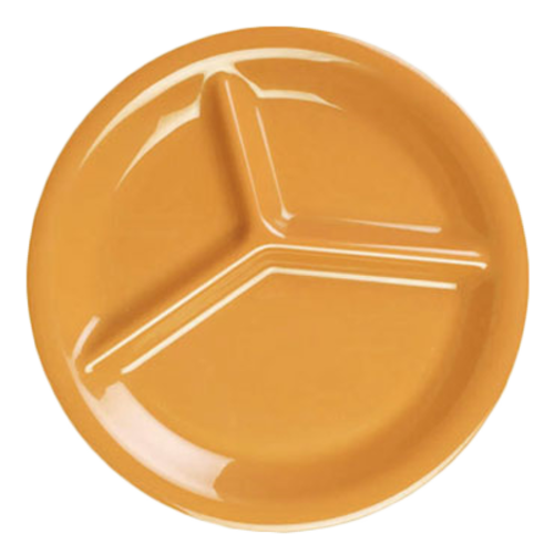 Thunder Group CR710YW 10.25" Dia. Yellow Melamine Round 3-Wells Compartment Plate