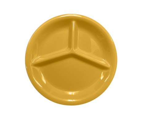 Thunder Group CR710YW 10.25" Dia. Yellow Melamine Round 3-Wells Compartment Plate