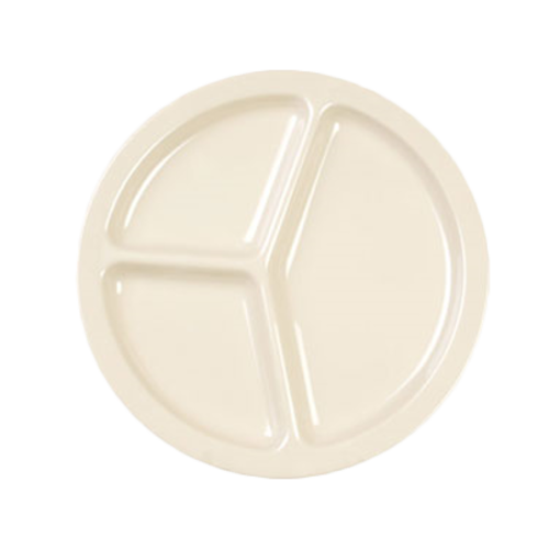 Thunder Group NS702T 10" Dia. NuStone Tan Melamine Round 3-Wells Compartment Plate