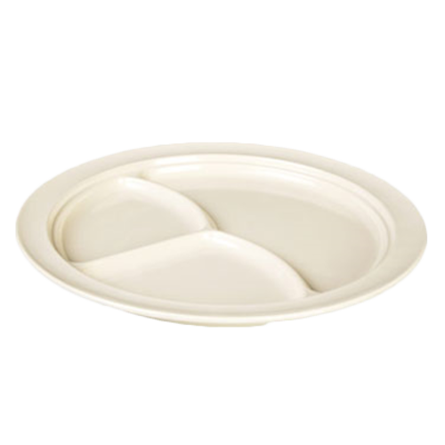 Thunder Group NS703T 10.25" Dia. NuStone Tan Melamine Round 3-Wells Compartment Plate