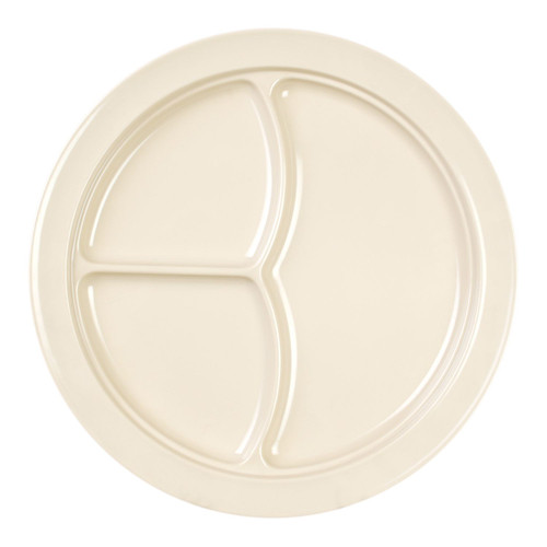 Thunder Group NS703T 10.25" Dia. NuStone Tan Melamine Round 3-Wells Compartment Plate