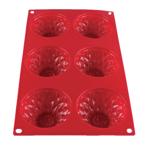 Thunder Group PLBM005S 3.09 Oz. Red (6) Sunflower Cavities High Heat Silicone Baking Mold