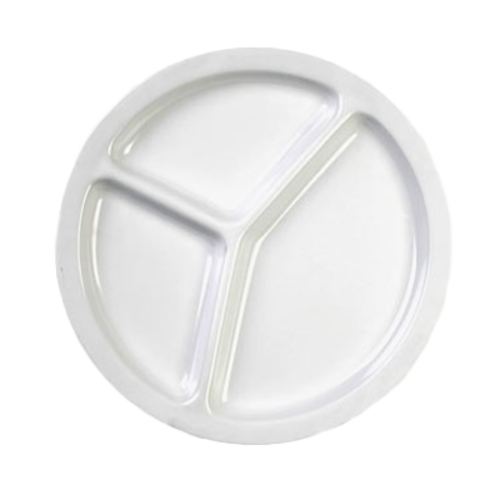 Thunder Group NS702W 10" Dia. NuStone White Melamine Round 3-Wells Compartment Plate