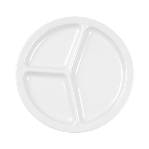 Thunder Group NS702W 10" Dia. NuStone White Melamine Round 3-Wells Compartment Plate