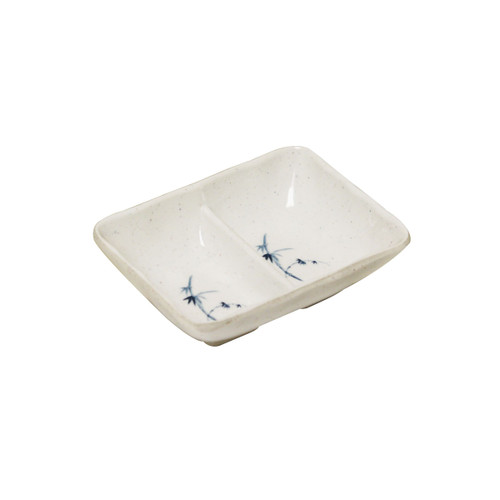 Thunder Group 0002BB 1.5 Oz. Blue Bamboo Melamine 2-Wells Divided Sauce Dish