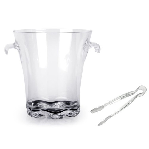 Thunder Group PLTHBK140C 4 Qt. Clear Polycarbonate Ice Bucket with Handles and Tong