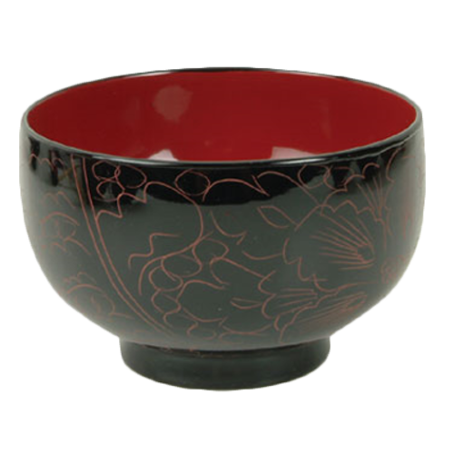 Thunder Group 45-3 9 Oz. Wood Carved With Clear Finish 4" x 2.5" Soup or Rice Bowl