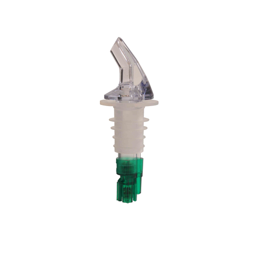 Thunder Group PLPR075M 0.75 Oz. Green Tail Clear Spout SAN (Plastic) Liquor Pourer