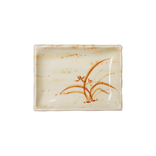 Thunder Group 2406 8 Oz. Gold Orchid Melamine Rectangular Asian Plate