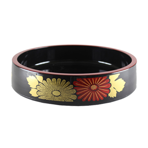 Thunder Group PLSPT0802 Black Plastic Round Flower Pattern Sushi Party Tray