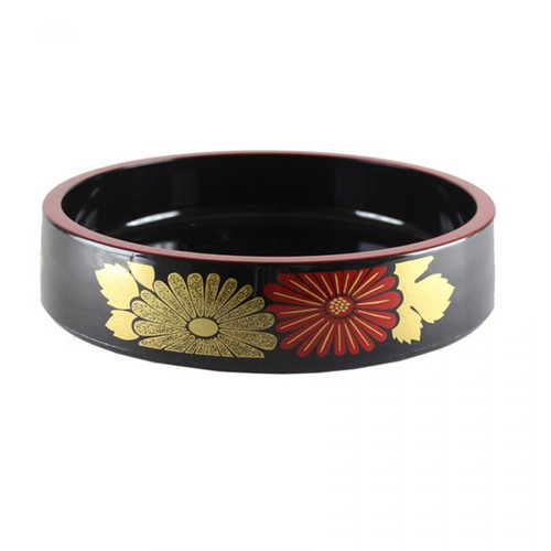 Thunder Group PLSPT0802 Black Plastic Round Flower Pattern Sushi Party Tray