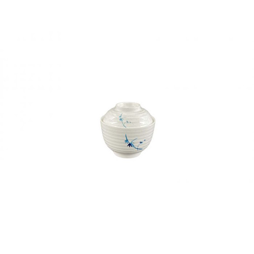 Thunder Group 3502BB 9 Oz. Melamine Blue Bamboo Miso Bowl with Lid