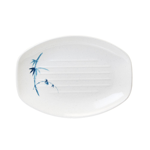 Thunder Group 2308BB 8" W x 5.75" D Blue Bamboo Melamine Oval Teriyaki Tray