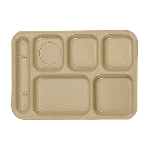 Thunder Group ML801S 14.5" W x 10" D Sand Melamine Rectangular Left-Handed 6 Compartments Tray