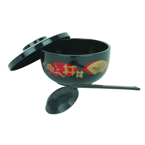 Thunder Group PLNB002 30 Oz. Black Plastic Donburi Bowl for Soup and Noodles