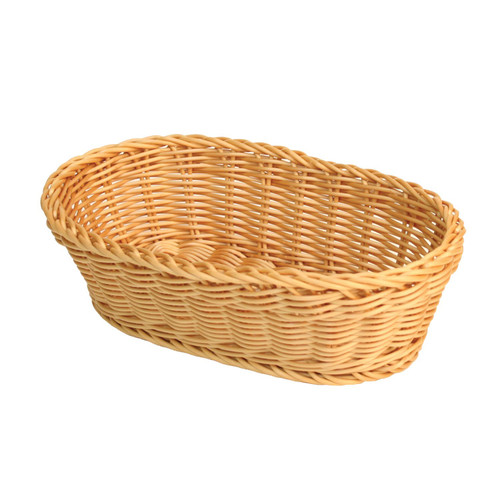 Thunder Group PLBB1107 11" H x 7" W x 3.5 D Natural Tan Plastic Woven Oval Basket