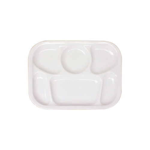 Thunder Group ML803W 13" W x 9.5" D White Melamine Rectangular 6 Compartments Tray
