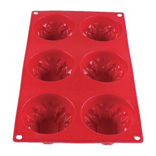 Thunder Group PLBM004S 4.09 Oz. Red (6) Dahlia Cavities High Heat Silicone Baking Mold