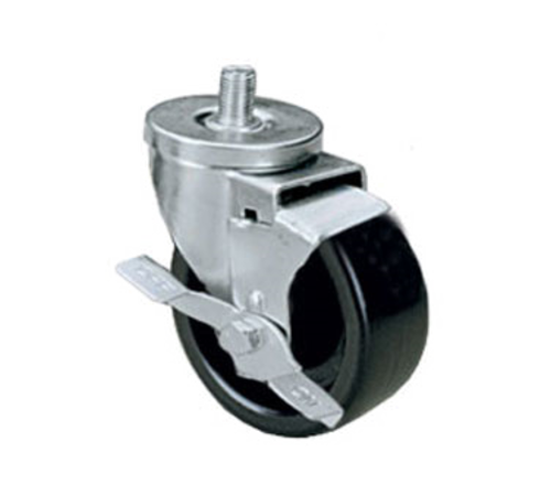 Component Hardware CMT1-5KBN 5" Dia. Black Rubber Wheel Swivel Side Brake Medium Duty Threaded Stem Caster