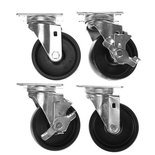 Component Hardware CSTPK-4PSP 4" Dia. Black Polyolefin Plate Caster Pack