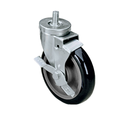 Component Hardware CMT5-5BBN 5" Dia. Black Polyolefin Wheel Swivel Side Brake Medium Duty Threaded Stem Caster