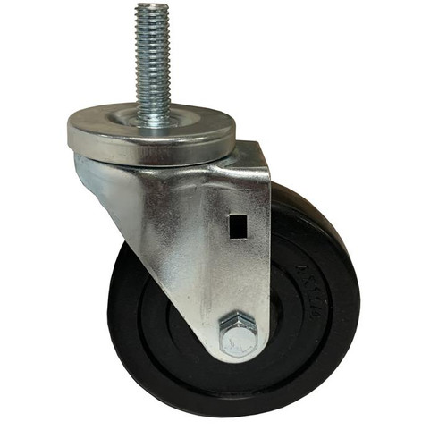 Component Hardware CMT1-3KBN 3" Dia. Black Rubber Wheel Swivel Side Brake Medium Duty Threaded Stem Caster