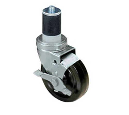 Component Hardware CMS4-5KBN 5" Dia. Black Rubber Wheel Swivel Side Brake Medium Duty Expanding Stem Caster