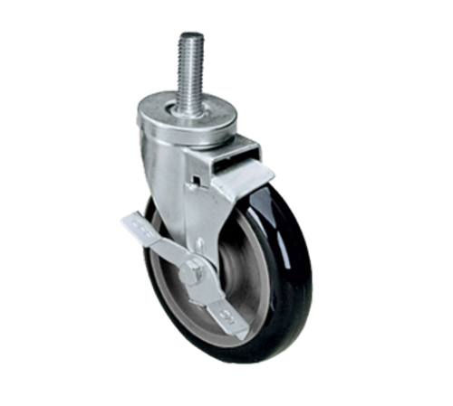 Component Hardware CMT2-5BBN 5" Dia. Black Polyolefin Wheel Swivel Side Break Medium Duty Threaded Stem Caster