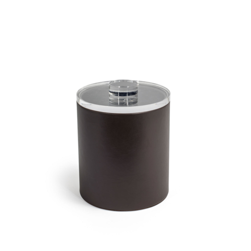 FOH RIB064BRL21 2 Qt. Brown Faux Leather Round Ice Bucket with Lid