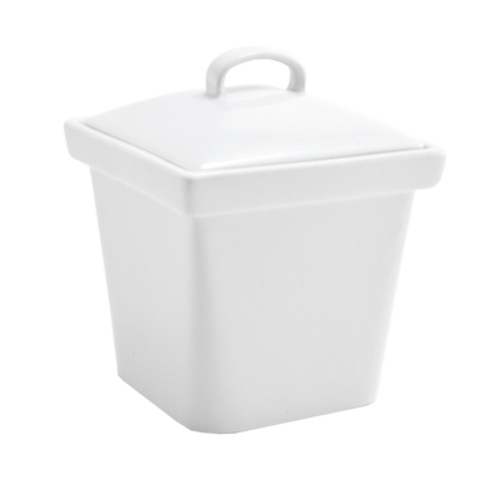 FOH DBO076WHP22 15 Oz. Square Porcelain Mod Pot with Lid