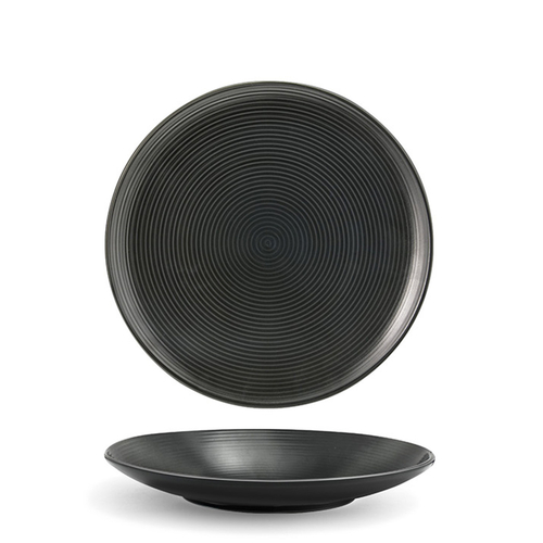 FOH DSP008BKP23 8" Dia. Ink Round Porcelain Spiral Plate