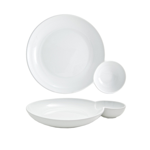 FOH DBO126WHP22 32 Oz. Porcelain 2-Compartment Harmony Bento Duo Bowl