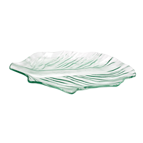 FOH SPT041CLG21 21" W Stack able Textured Glass Arctic Leaf Platter
