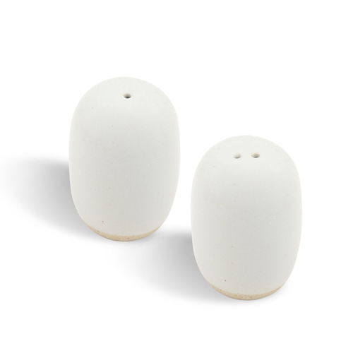FOH TSP105BEP22 2" W Ash Porcelain Round Artefact Salt and Pepper Shaker Set