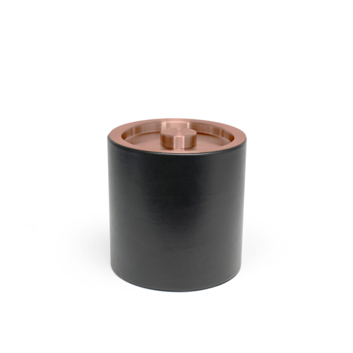 FOH RIB074BKL21 2 Qt. Black Faux Leather Round Ice Bucket with Lid