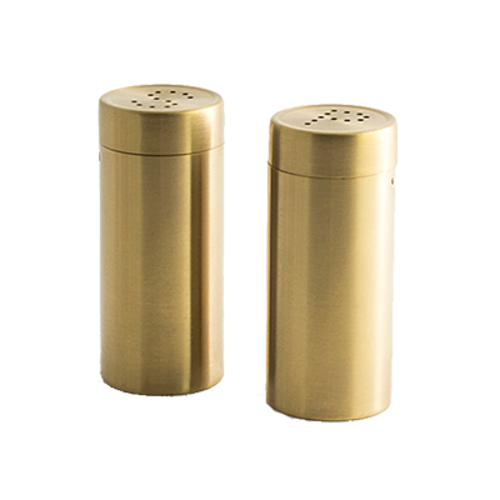 FOH TSP012GOS22 2.5 Oz. Matte Black Stainless Steel Round Serving Accessories Salt and Pepper Set