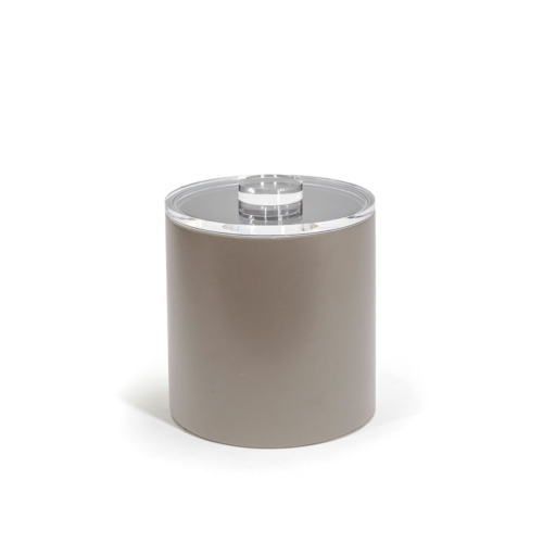 FOH RIB020BEL21 3.5 Qt. Beige Faux Leather Round Ice Bucket with Lid