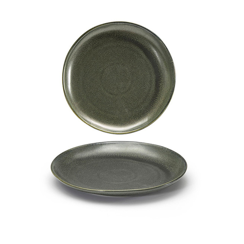 FOH DSP031DGP23 8" Dia. Round Porcelain Sage Kiln Plate
