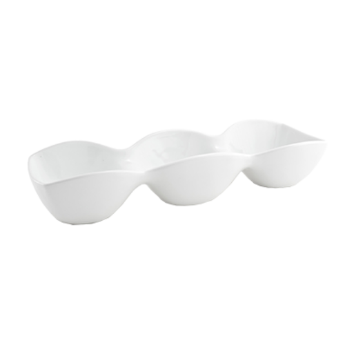 FOH BBO004WHP11 7 Oz. Porcelain 3-Compartment Pod Server