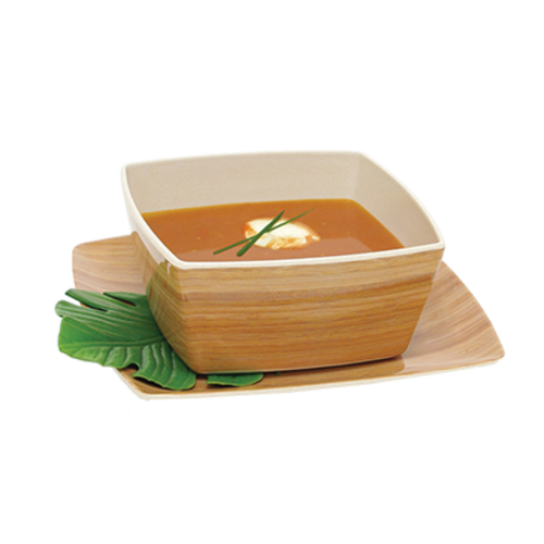 FOH DBO094BBB22 36 Oz. Square Natural Bamboo Biodegradable Platewise Bowl