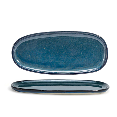 FOH DSP037BLP23 11" W Oval Porcelain Coupe Indigo Artefact Plate