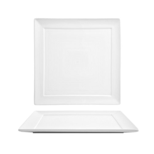 FOH DDP054WHP22 9" W White Square Porcelain Spiral Plate