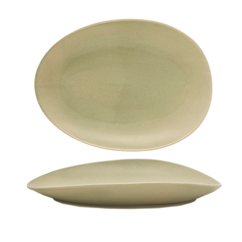 FOH DOS030GRP20 12" W Sea Grass Oval Porcelain Tides Plate