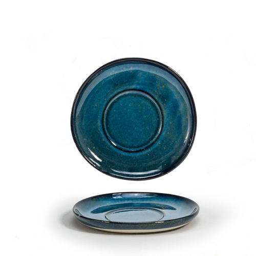 FOH DCS070BLP23 4.5" Dia. x 0.5" Indigo Porcelain Reactive Finish Round Artefact Saucer