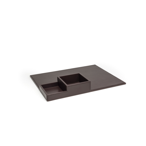 FOH RRT025BRL21 15.5" W x 11.75" D x 2" H Brown Faux Leather Rectangular Flat Tray